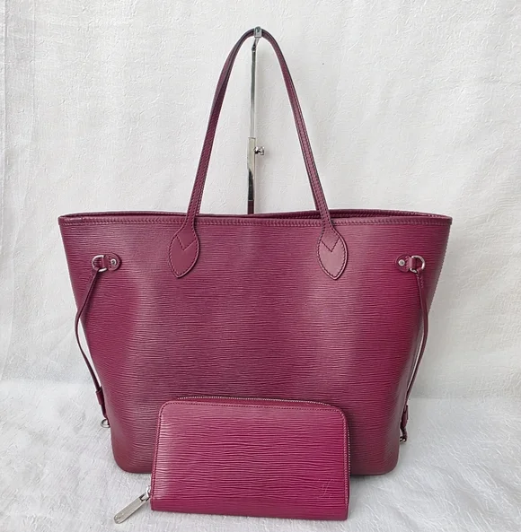 Auth Louis Vuitton Epi Bordeaux Neverfull MM Tote And Wallet Bundle - Picture 2 of 15